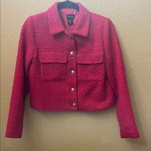 Nicole Miller Red Tweed Cropped Button Jacket